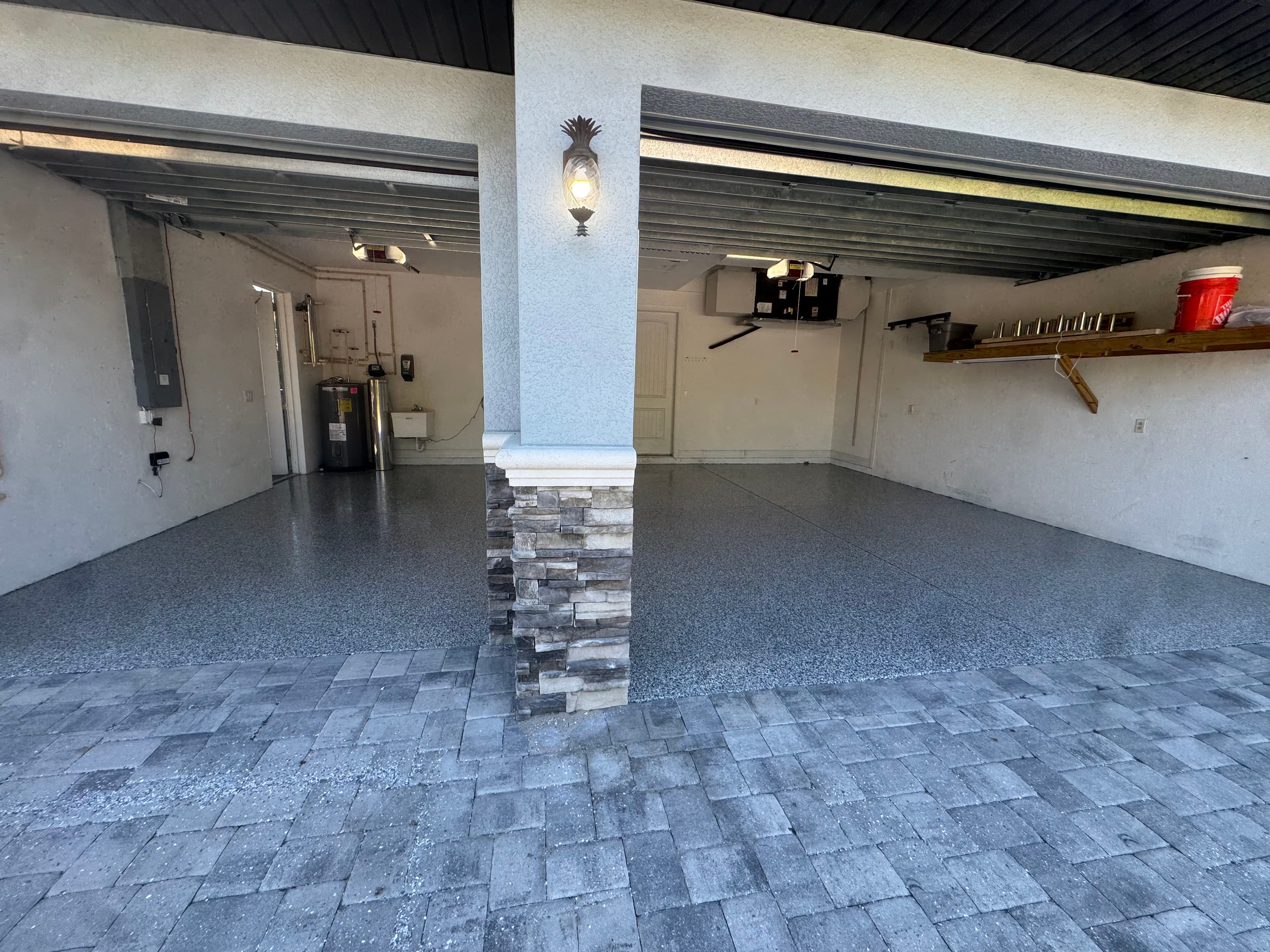 Large two-bay garage with flake coating