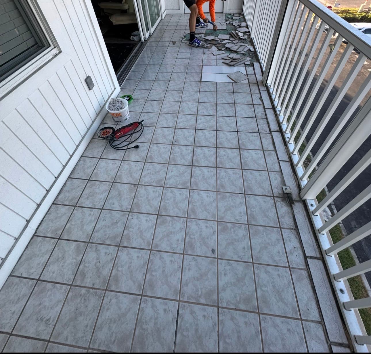Balcony tile floor before coating