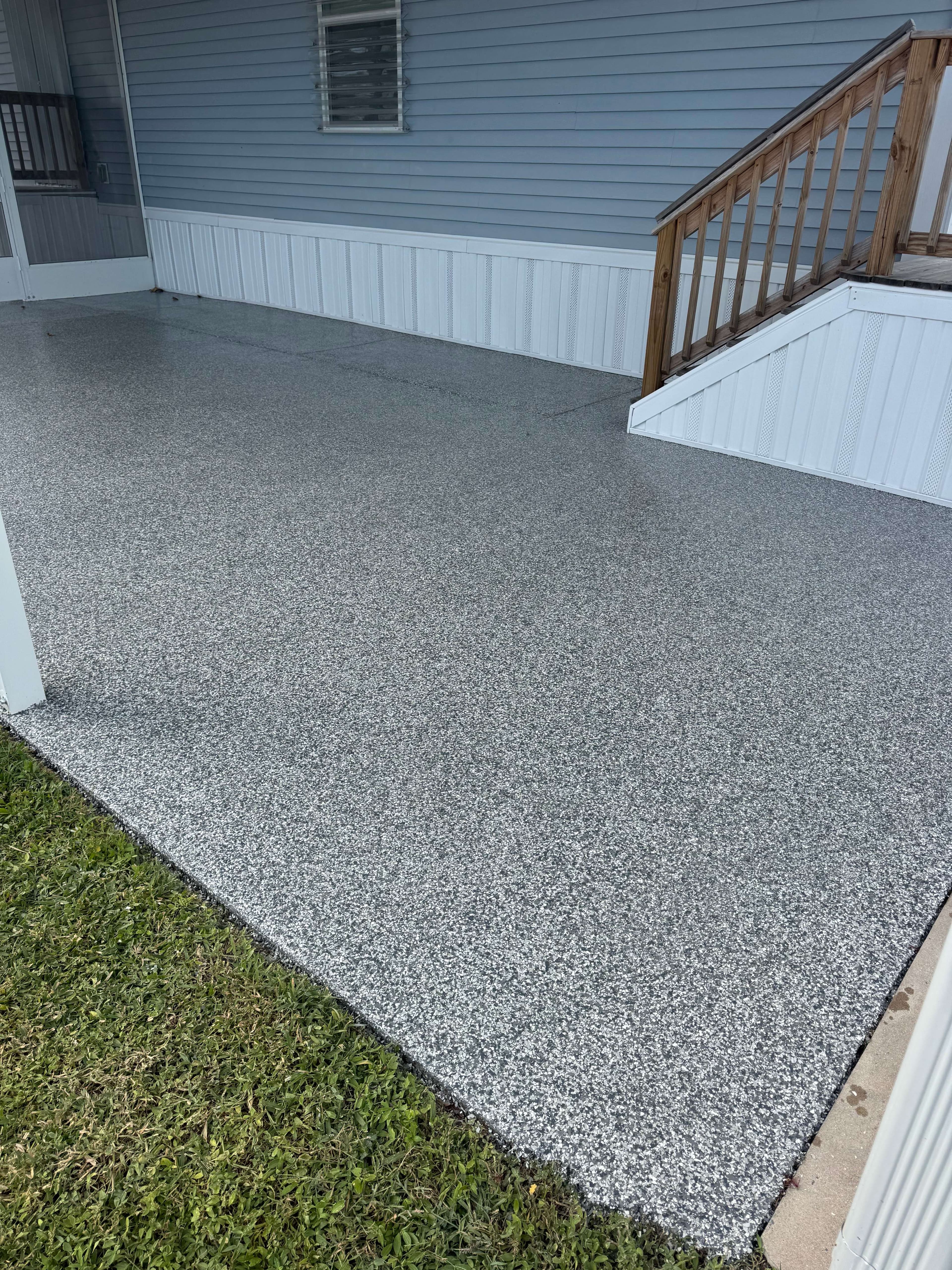 Finished carport with flake coating